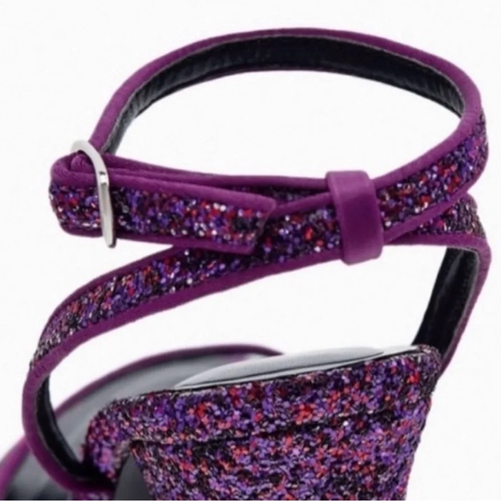 Zara Purple Glitter Block Heel Sandals w/ Ankle Strap Size 7.5 - Picture 7 of 11